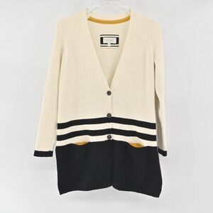 Anthropologie‎ Angel of the North Cardigan Womens Size XS Cream Black Academia